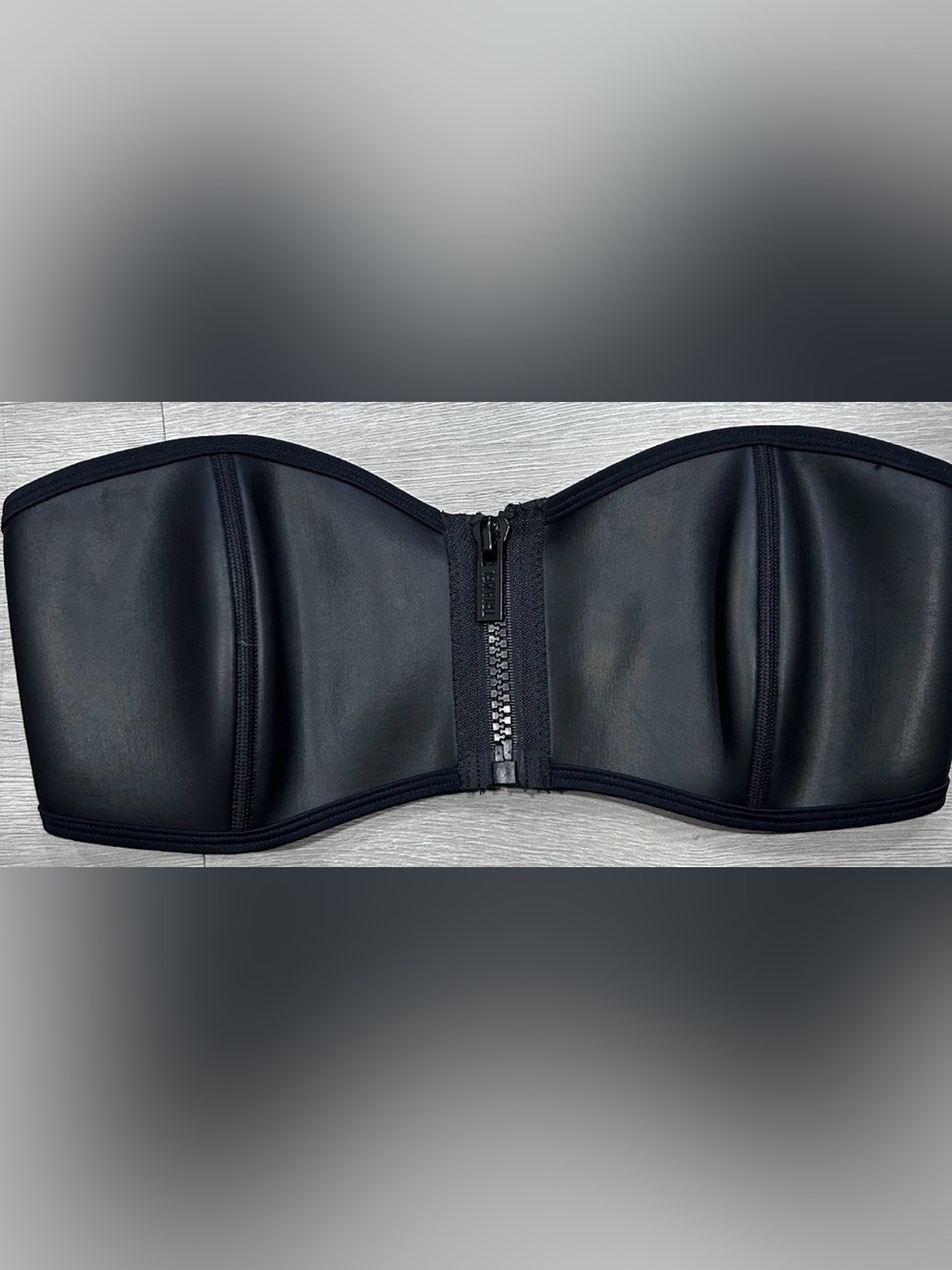TRIANGL Black Neoprene Zip Front Bandeau Bikini Top - Size Small - Matte Black